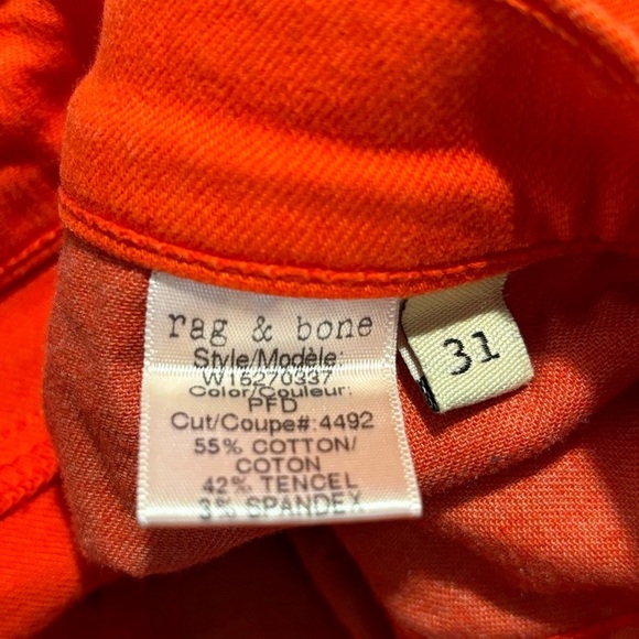 RAG & BONE Sz 31” Mid-Rise Skinny Capri Jeans in Vibrant Orange Zipper at Hem - Picture 9 of 9